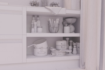 3d render of kitchen interior design in a modern style.