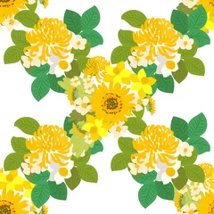 Gordijnen Floral sunflower, narcissus, chrysanthemum background vector illustration © Rasveta