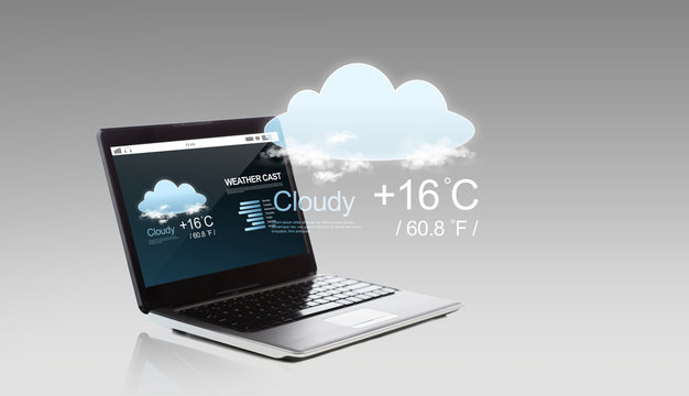 Laptop Computer With Weather Cast On Screen