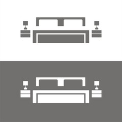Icono de cama doble sobre fondos blanco y negro. Mobiliario de dormitorio
