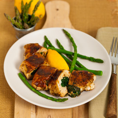 Spinach Stuffed Chicken. Selective focus.