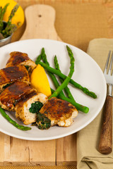 Spinach Stuffed Chicken. Selective focus.