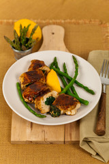 Spinach Stuffed Chicken. Selective focus.