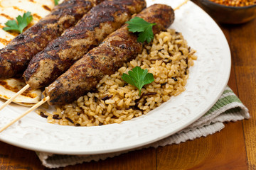 Grilled Ground Lamb Kebabs. Selective focus.