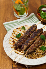 Grilled Ground Lamb Kebabs. Selective focus.
