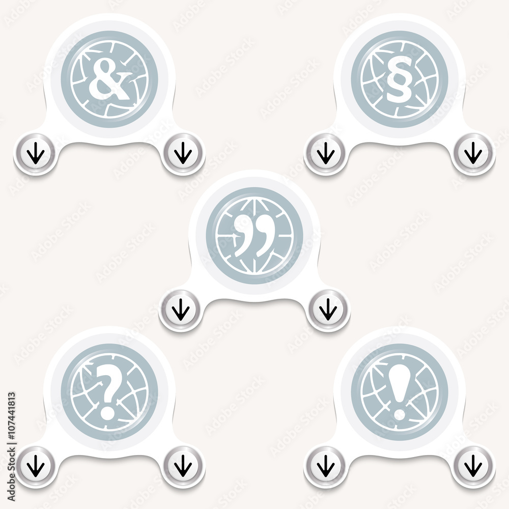Poster white abstract icons and different typographic symbols
