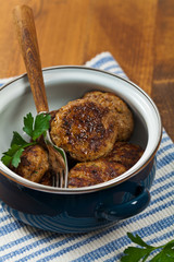 Small Cutlets or Sausage Patties. Selective focus.