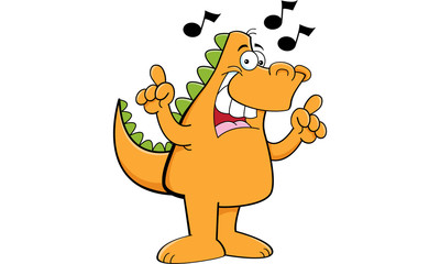 Cartoon illustration of a dinosaur singing.