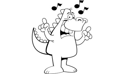 Fototapeta na wymiar Black and white illustration of a dinosaur singing.