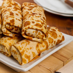 Blintzes or Russian Pancakes with Meat. Selective focus.