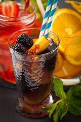 Peach and Blackberry Refreshing Summer Drinks. Selective focus.