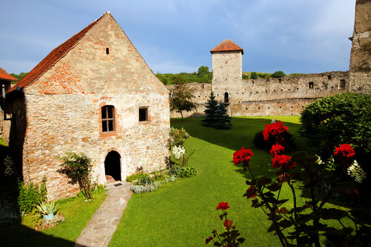 Architectural detail of Calnic Medieval Fortress, Transylvania, Romania - UNESCO heritage landmark