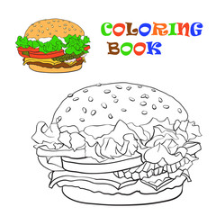 Burger, coloring book. Vector illustration