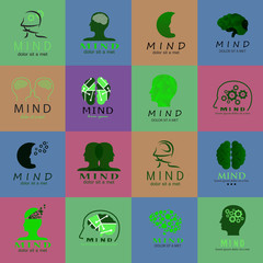 Mind Icons Set - Isolated On Mosaic Background - Vector Illustration, Graphic Design. Different Logotype