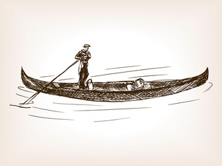 Venetian gondola cab hand drawn sketch vector © Oleksandr Pokusai