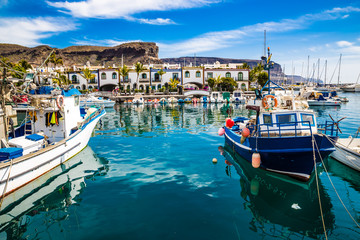 Port In Puerto de Mogan, Gran Canaria, Spain - obrazy, fototapety, plakaty