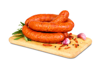 Sausage on wooden background