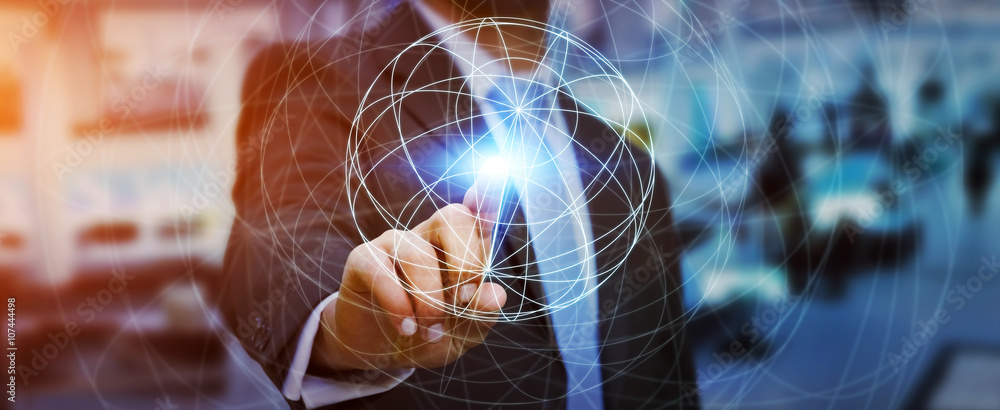 Poster businessman using data network