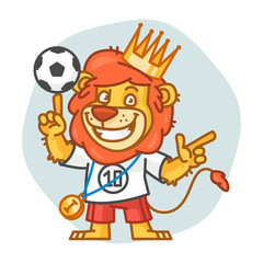 Lion Picks Up Soccer Ball and Points