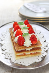 homemade strawberry mille feuille, Napoleon pie, french pastry