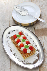 homemade strawberry mille feuille, Napoleon pie, french pastry