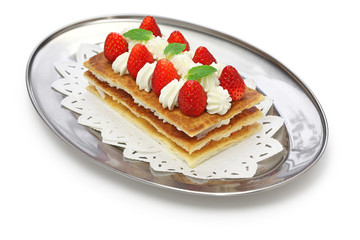 homemade strawberry mille feuille, Napoleon pie, french pastry