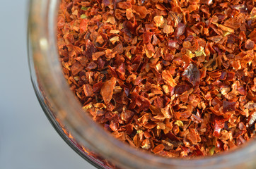 Pepper in a jar. Macro. View from above