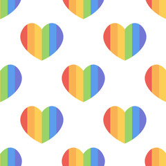 LGBT community rainbow hearts seamless pattern background. LGBT stripe heart symbol.