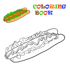 Hot Dog. Goloring book, Vector illustration
