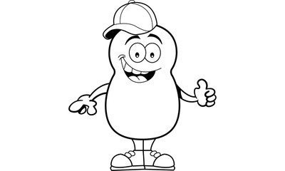 Black and white illustration of a potato wearing a baseball cap.