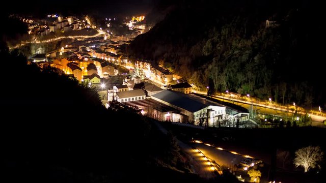 sunset mountain view city panorama lights 4k time lapse ribes de freser spain

