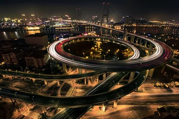 Papier Peint photo Pont de Nanpu Shanghai cityscape at night,China