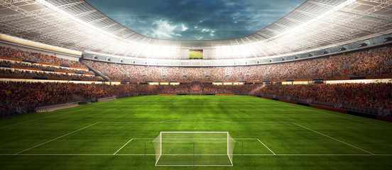 panaram view inside soccer stadio - fussballstadion panorama vor Spielbeginn - obrazy, fototapety, plakaty