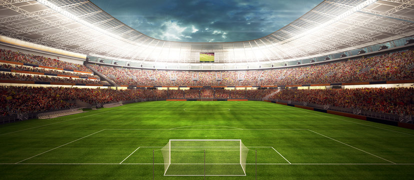 widok panaram na stadion piłkarski - panorama stadionu przed rozpoczęciem gry