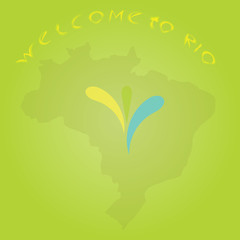 inscription welcome to Rio on a background map of Brazil and a green background