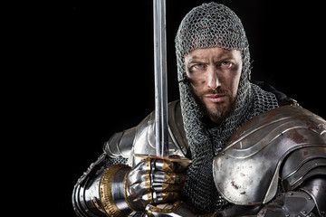 Medieval Warrior with Chain Mail Armour and Sword - 107447039