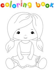 Fabric doll isolated on white. Coloring book for kids