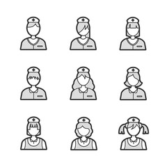 Medical nurse Avatar icon set