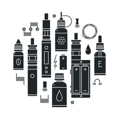 Vector illustration of vape and accessories. Vape icons set Isolated on white background