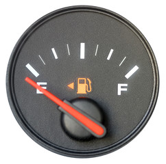 Vehicle fuel gauge on empty. Isolated in white