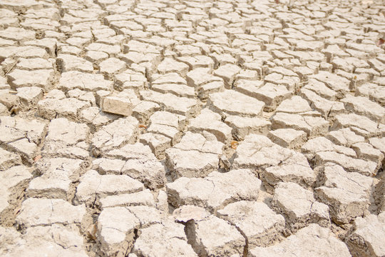 Rainless in countryside, cracked ground, world climate of global warming. El Nino.
