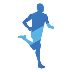 Running man, run, jog, abstract blue vector silhouette