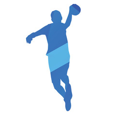 Handball player shoots a jump, vector silhouette
