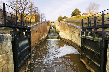 Canal of Castile ,Canal de Castilla, It was built to grain transport  and then it was reconverted  to be a huge irrigation system ; Palencia, Spain