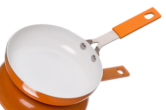 Orange pan on a white