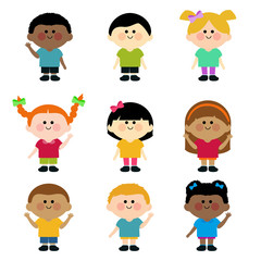 Diverse group of happy children. Vector illustration set