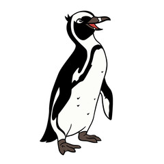 Cute cartoon smiling african penguin on a white background.