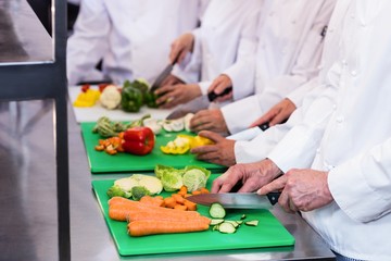 Obraz na płótnie Canvas Close-up of chefs chopping vegetables