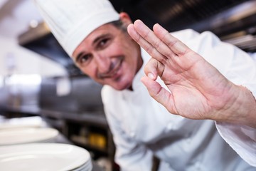 Fototapeta na wymiar Smiling chef showing ok sign