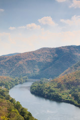 Fototapeta na wymiar View of river from greenery mountain with blue sky